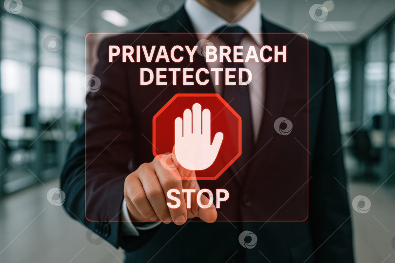 Скачать Срочное предупреждение: Обнаружено нарушение конфиденциальности! Защитите свои данные и немедленно прекратите несанкционированный доступ, чтобы защитить конфиденциальную информацию в цифровой среде. фотосток Ozero