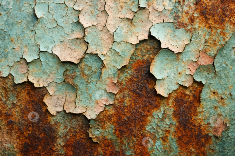 Скачать Текстурированный снимок ржавой, потрескавшейся краски крупным планом, обнажающий слои цвета и возраста на обветренной металлической поверхности фотосток Ozero