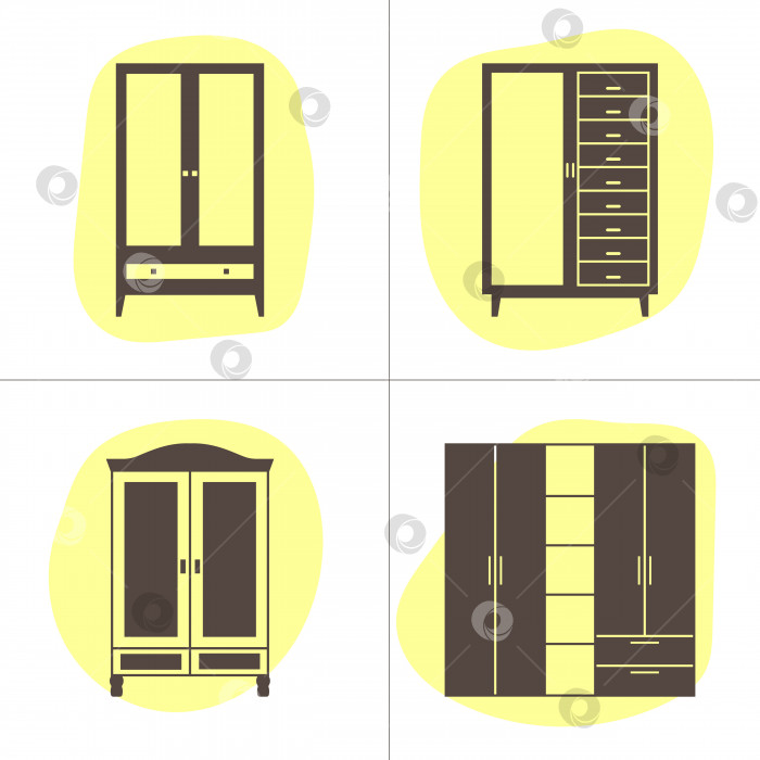 Скачать Значки мебели для шкафов на фоне абстрактных фигур фотосток Ozero