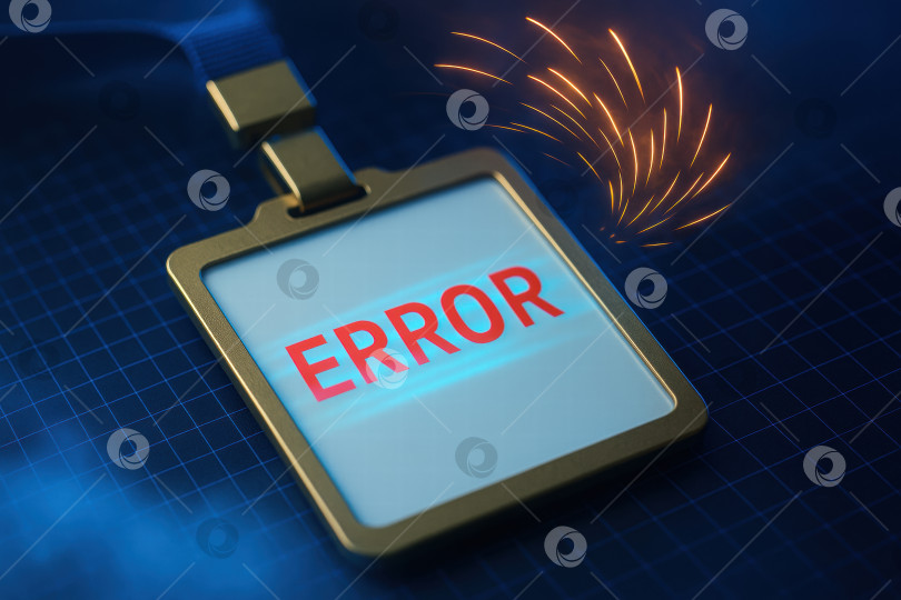 Скачать Визуальное отображение цифровой ошибки с отображаемым значком и искрами на футуристическом фоне, указывающими на технические неполадки и предупреждения фотосток Ozero