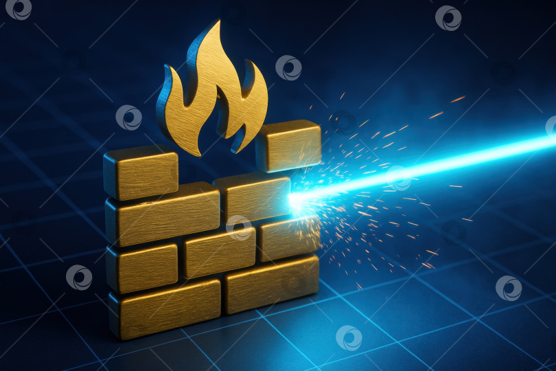 Скачать Визуально привлекательное изображение брандмауэра с динамическим энергетическим лучом, подчеркивающее его важную роль в обеспечении кибербезопасности фотосток Ozero