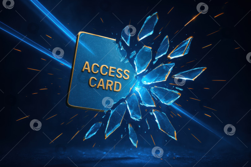 Скачать Потрясающая визуализация безопасности с потрясающей картой доступа, окруженной динамическими световыми эффектами, олицетворяющими цифровую защиту и современные технологии фотосток Ozero