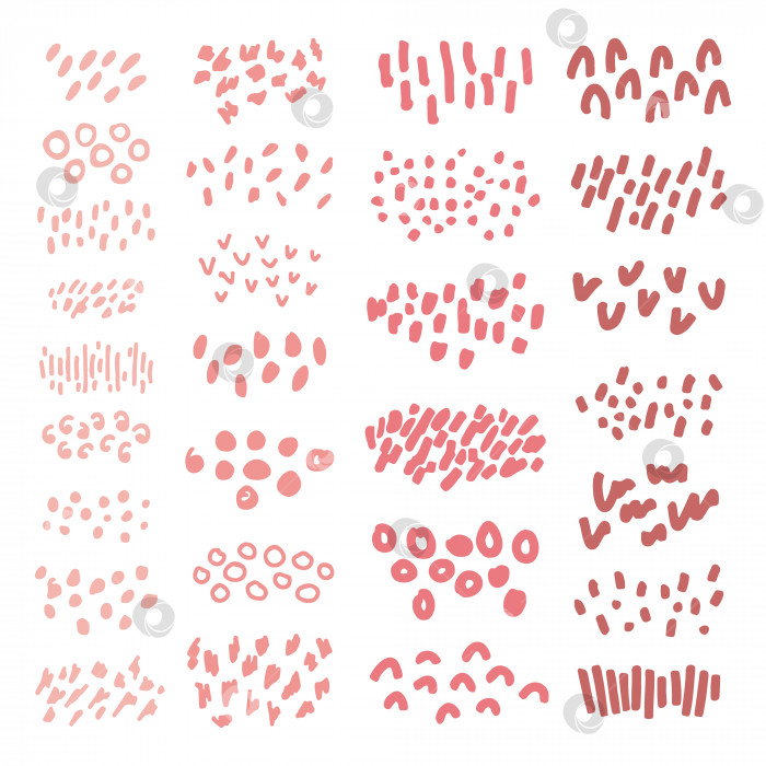 Скачать Набор абстрактных текстур в пастельных тонах. Точки, закорючки, изгибы, линии, пятна. Векторная рисованная иллюстрация, выделенная на белом фоне. Идеально подходит для украшения различных дизайнов. фотосток Ozero