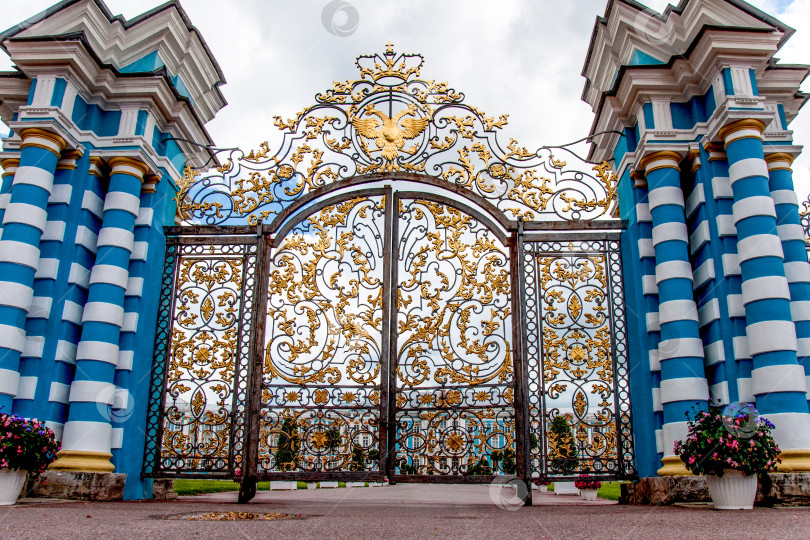 Скачать Санкт-Петербург, Россия, 12 августа 2015 года, Входные ворота Екатерининского парка в Пушкине фотосток Ozero