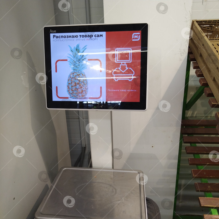 Скачать Весы с биометрией в магазине "Магнит". фотосток Ozero