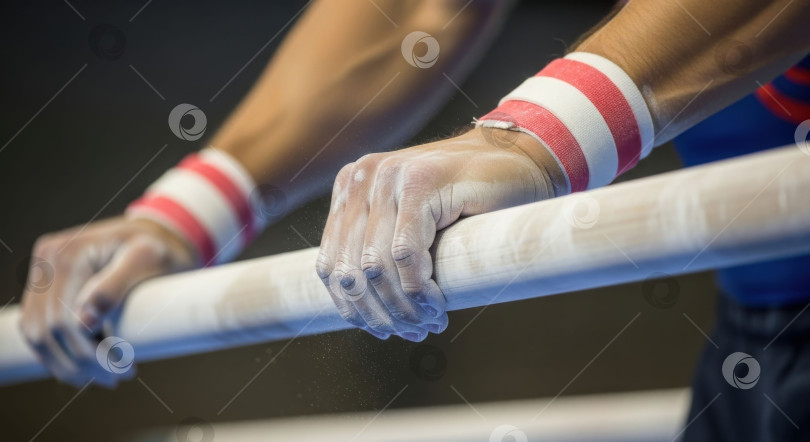 Скачать Руки мужчины-гимнаста, нарисованные мелом на брусьях, демонстрируют силу и точность, фотосток Ozero