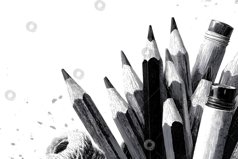 Скачать Монохромная иллюстрация карандашей и тюбика с краской, оформленная эстетично. фотосток Ozero