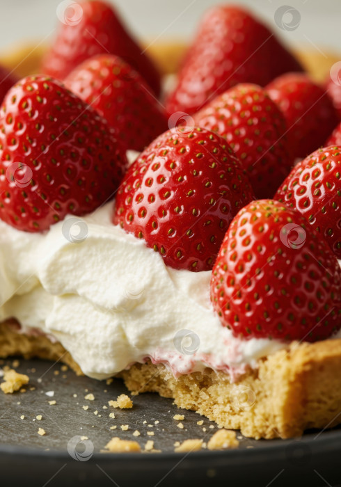 Скачать Вкусный домашний клубничный пирог со свежими взбитыми сливками. фотосток Ozero