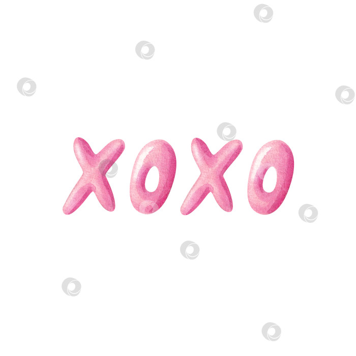 Скачать Округлая розовая надпись XOXO. Ручная акварельная иллюстрация для оформления ко дню святого Валентина фотосток Ozero