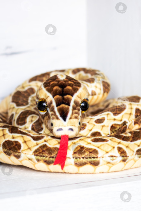 Скачать На полке стоит мягкая игрушечная змея с ярко-красным язычком фотосток Ozero