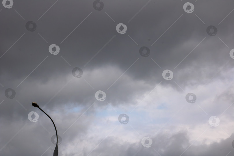 Скачать Силуэт уличного фонаря вырисовывается на фоне облачного вечернего неба фотосток Ozero