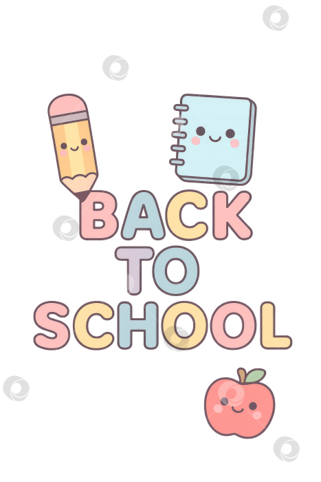 Скачать Тема "Назад в школу" с красочными надписями и милыми иллюстрациями на прозрачном фоне фотосток Ozero