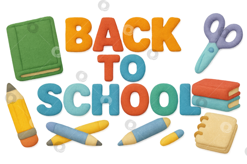 Скачать Концепция "Назад в школу" с красочными канцелярскими принадлежностями и буквами, выделенными на прозрачной фотосток Ozero