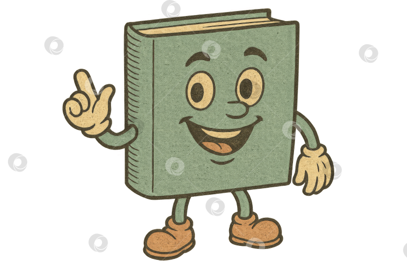 Скачать Персонаж анимированной иллюстрации к ретро-книге с взволнованным выражением лица, идеально подходящий для оформления "Назад в школу". Изолированный на прозрачном фоне фотосток Ozero