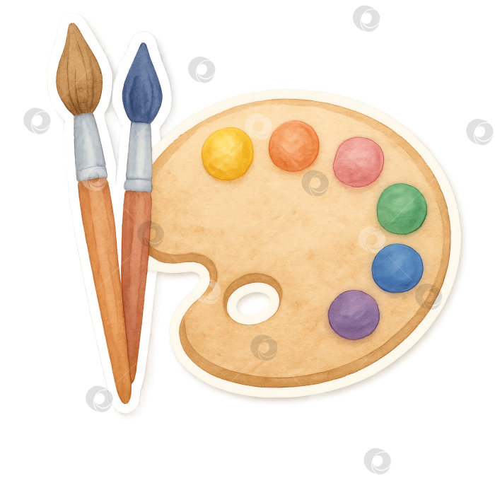 Скачать Художественная палитра с красочными красками и кистями, изолированный png фотосток Ozero