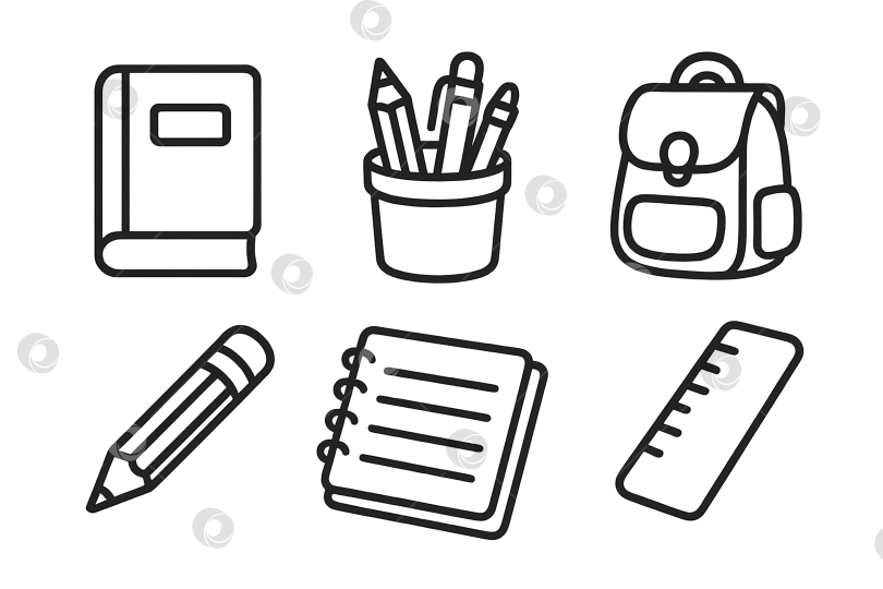 Скачать Набор "Назад в школу" с книгой, карандашами, рюкзаком и линейкой на прозрачном фоне фотосток Ozero
