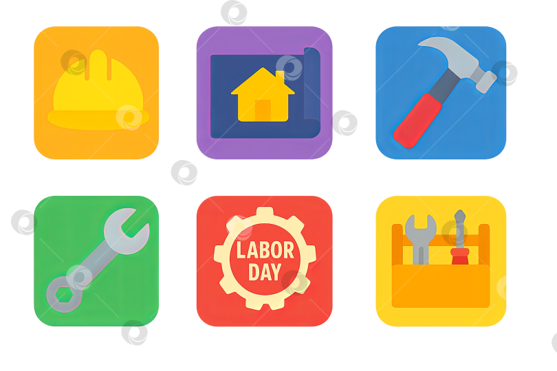 Скачать Набор значков дня труда в плоском дизайне с инструментами и символами, изолированный PNG фотосток Ozero