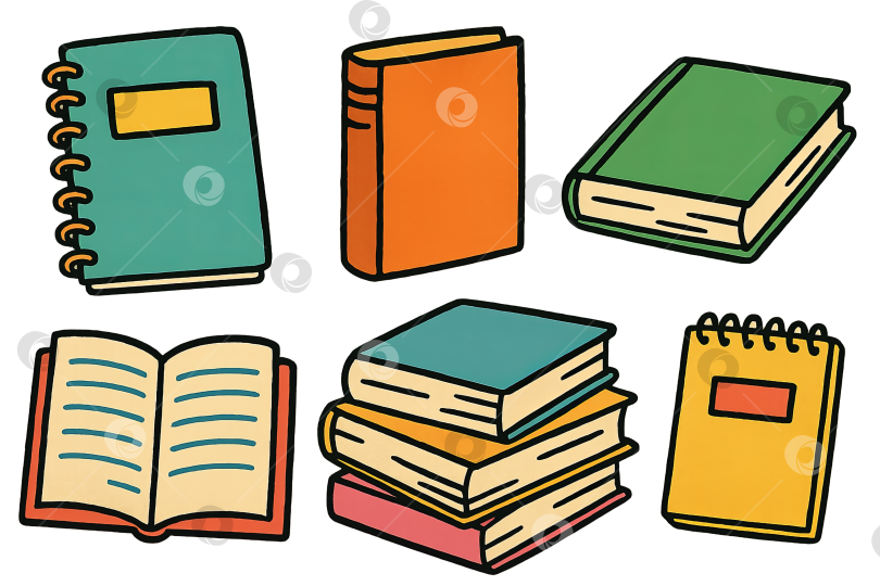 Скачать Нарисованные от руки школьные учебники, выделенные на прозрачном фоне, снова в школу фотосток Ozero