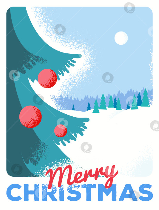 Скачать Рождественская поздравительная открытка с елкой, оформленная в ретро-стиле из поцарапанной бумаги фотосток Ozero