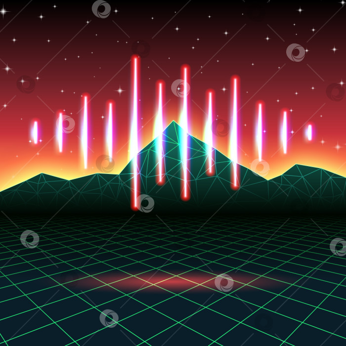 Скачать Неоновый фон ретро-игр с блестящей музыкальной волной фотосток Ozero