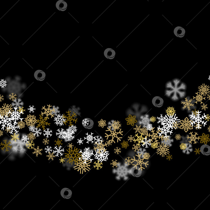 Скачать Фон снегопада с золотыми снежинками, размытыми в темноте фотосток Ozero