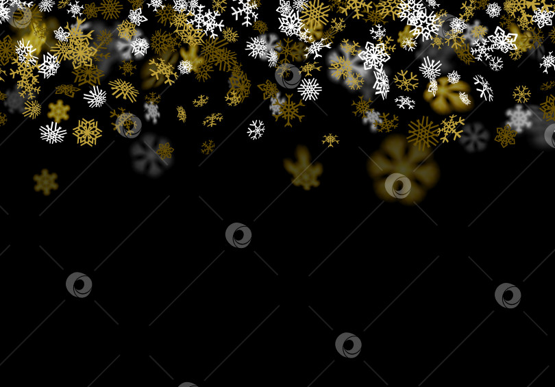 Скачать Фон снегопада с золотыми снежинками, размытыми в темноте фотосток Ozero