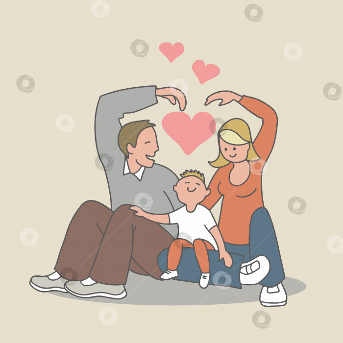 Скачать векторная иллюстрация счастливой семьи, мать, отец, сын, полная процветающая векторная семья фотосток Ozero