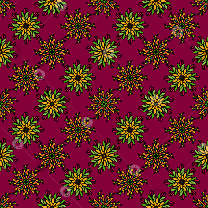 Скачать Бесшовный узор с яркими красочными нарисованными цветами мандалы фотосток Ozero