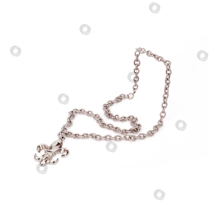 Скачать Серебряная цепочка с кулоном, выделяющимся на белом фоне фотосток Ozero