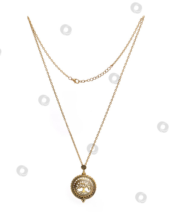 Скачать Золотая подвеска с увеличительным стеклом, выделенная на белом фоне фотосток Ozero