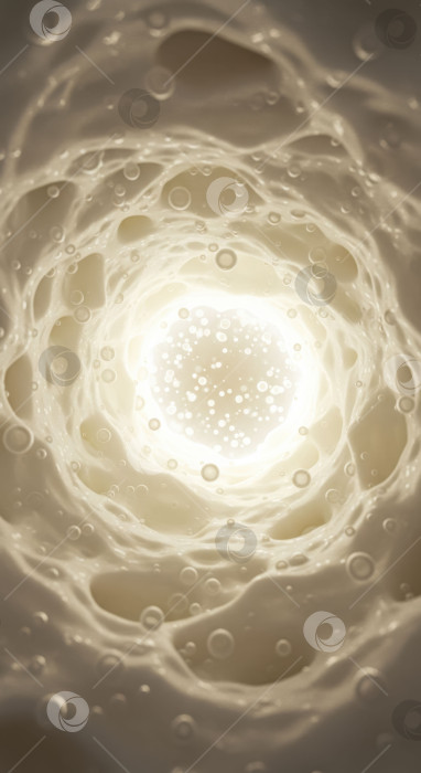 Скачать Абстрактный белый кремовый туннель из пенистой жидкости с легкими пузырьками. Концепция сладкого десерта для рекламы. фотосток Ozero