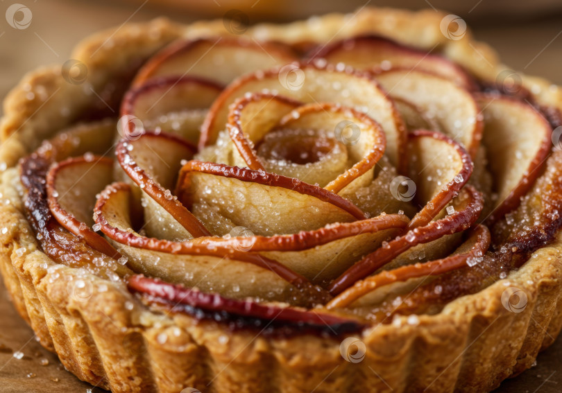 Скачать Вкусный домашний яблочный пирог с розочками. Сладкий фруктовый десерт для пекарни, кондитерской и кулинарного блога. фотосток Ozero