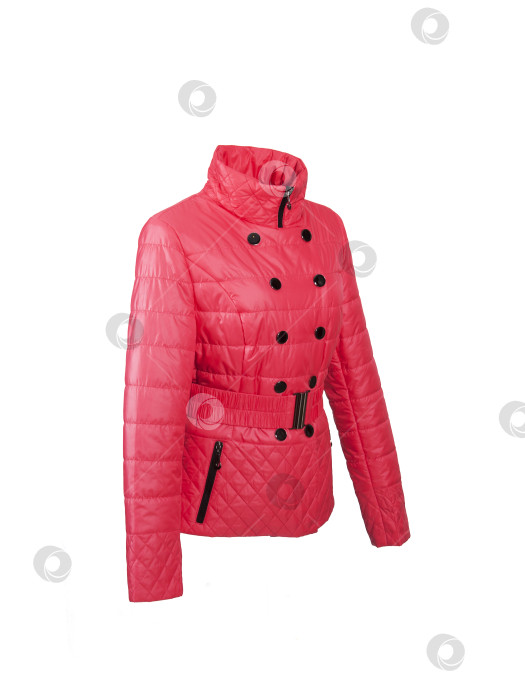 Скачать Красный пуховик для спорта и отдыха, выделяющийся на белом фоне фотосток Ozero