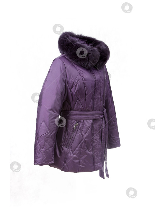 Скачать Фиолетовый пуховик пуховик для спорта и отдыха, выделяющийся на белом фоне фотосток Ozero