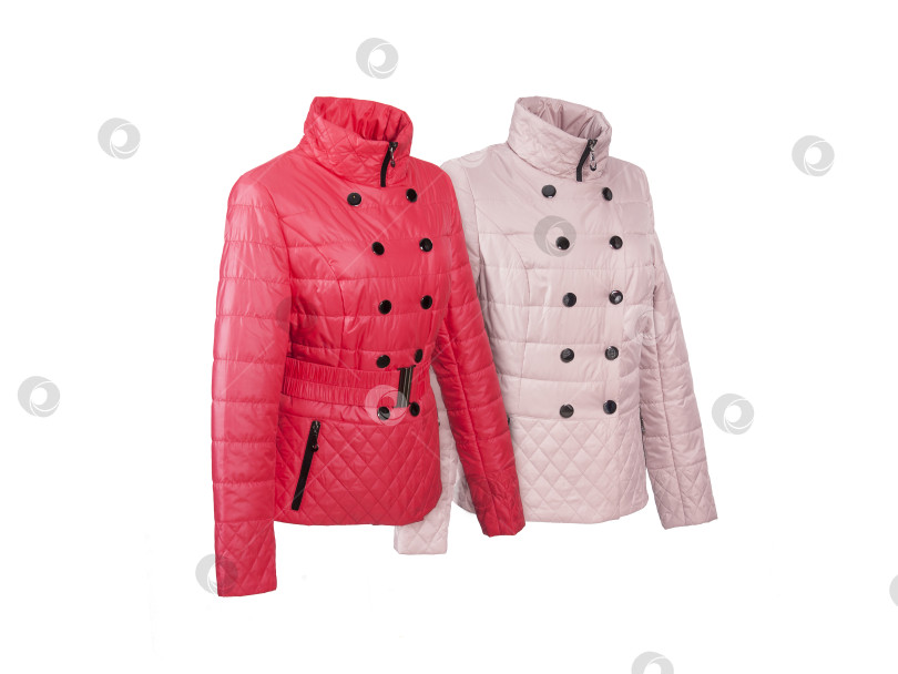 Скачать Красные и розовые пуховики для спорта и отдыха на белом фоне фотосток Ozero