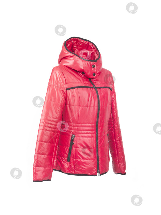 Скачать Красный пуховик для спорта и отдыха, выделяющийся на белом фоне фотосток Ozero