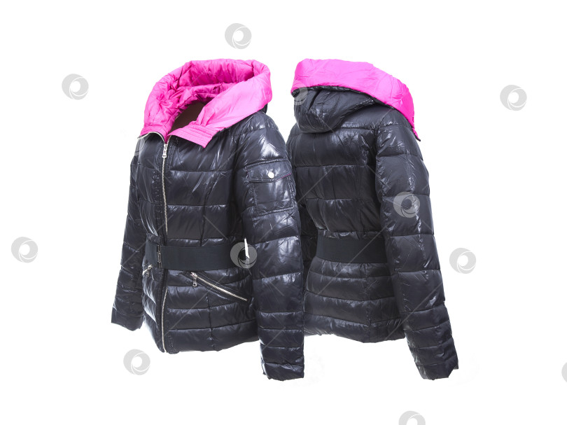 Скачать Черный пуховик для спорта и отдыха, выделяющийся на белом фоне фотосток Ozero