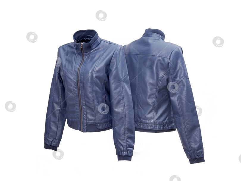 Скачать Синяя короткая кожаная куртка, выделяющаяся на белом фоне фотосток Ozero
