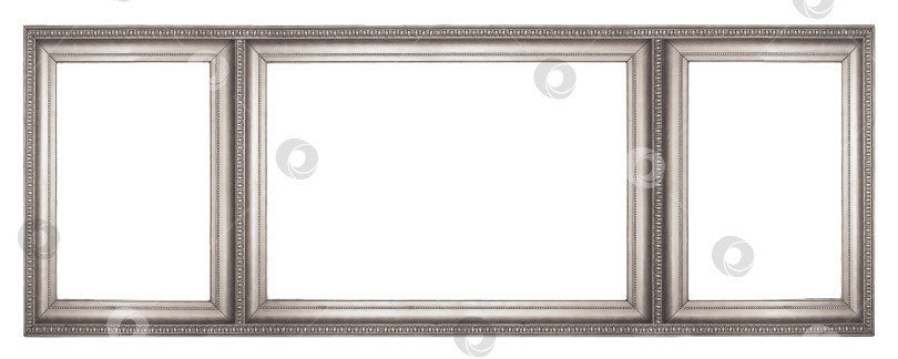 Скачать Тройная серебряная рамка (триптих) для картин, зеркал или фотографий, выделенных на белом фоне фотосток Ozero