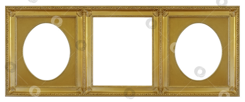 Скачать Тройная золотая рамка (триптих) для картин, зеркал или фотографий, выделенных на белом фоне фотосток Ozero
