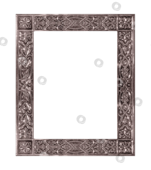 Скачать Серебряная рамка для картин, зеркал или фотографий на белом фоне. Элемент дизайна с контуром вырезки фотосток Ozero