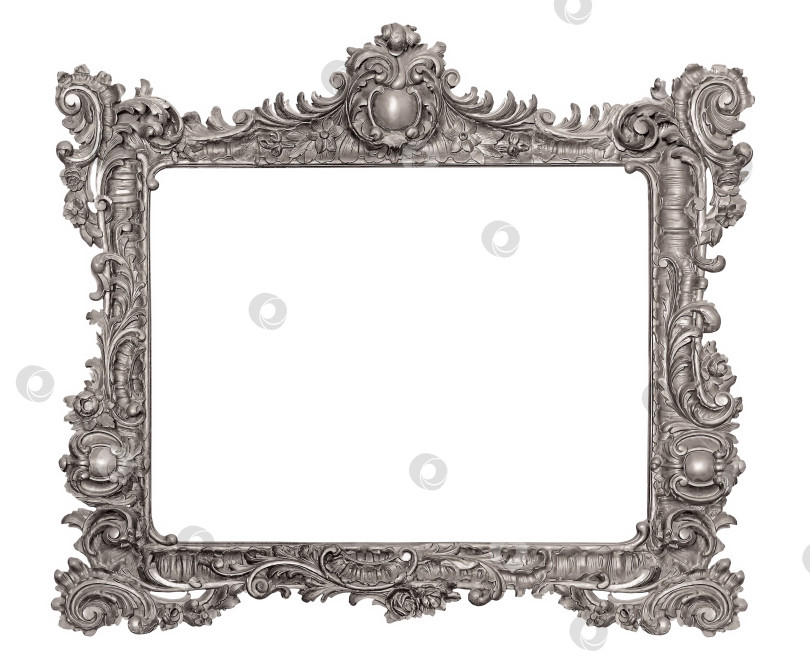 Скачать Серебряная рамка для картин, зеркал или фотографий на белом фоне. Элемент дизайна с контуром вырезки фотосток Ozero