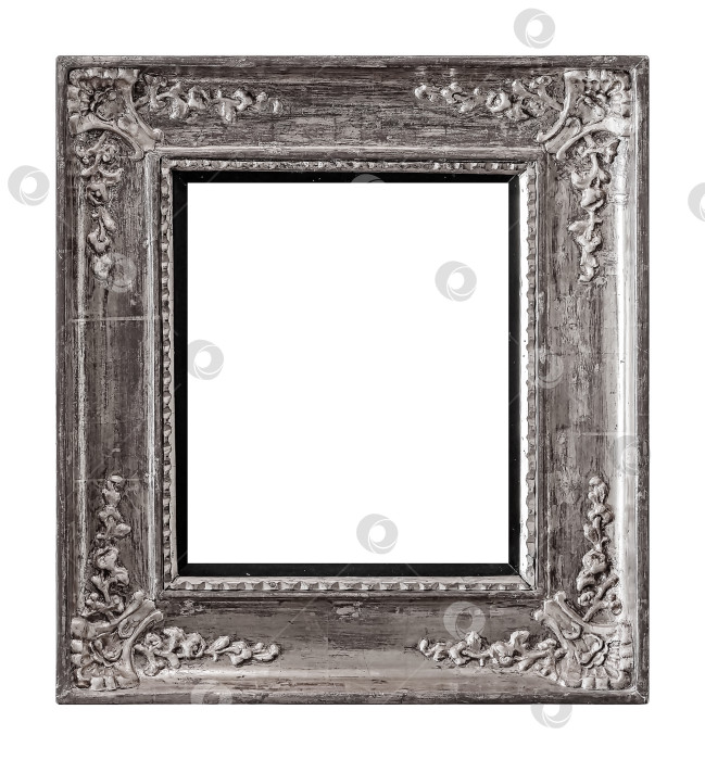 Скачать Серебряная рамка для картин, зеркал или фотографий на белом фоне. Элемент дизайна с контуром вырезки фотосток Ozero