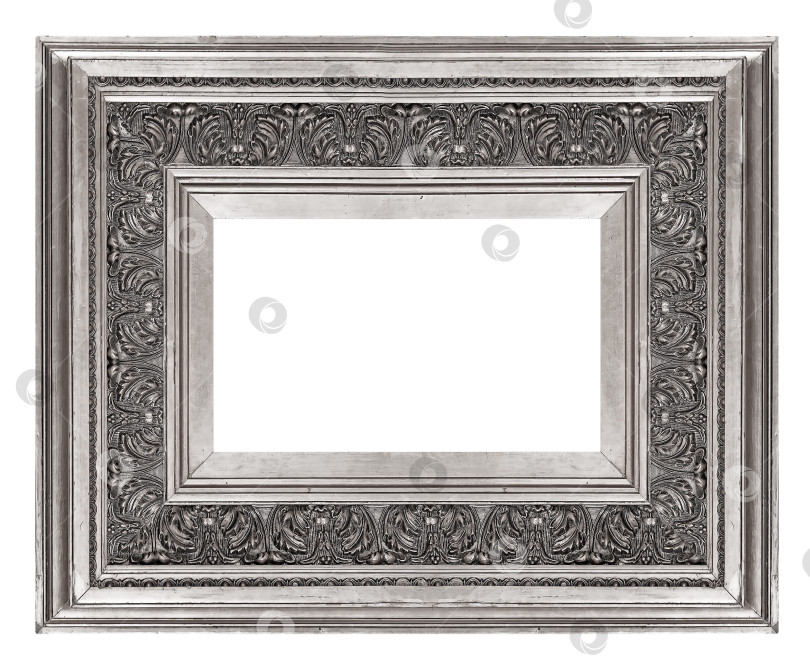 Скачать Серебряная рамка для картин, зеркал или фотографий на белом фоне. Элемент дизайна с контуром вырезки фотосток Ozero