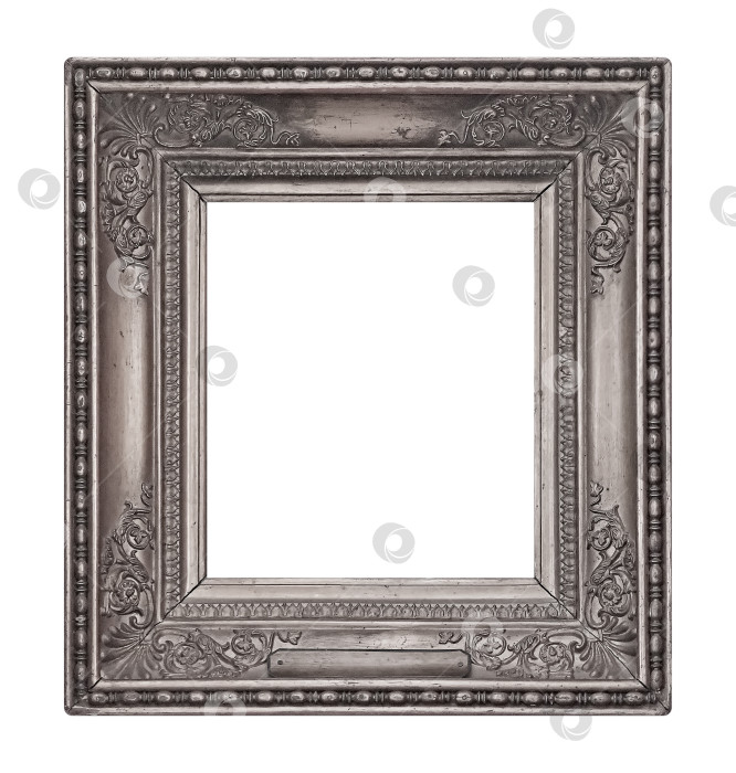 Скачать Серебряная рамка для картин, зеркал или фотографий на белом фоне. Элемент дизайна с контуром вырезки фотосток Ozero