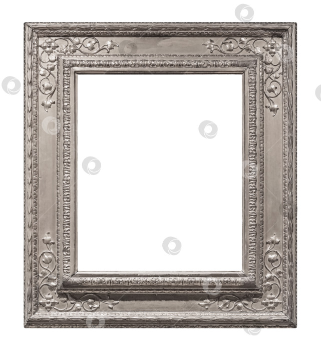 Скачать Серебряная рамка для картин, зеркал или фотографий на белом фоне фотосток Ozero