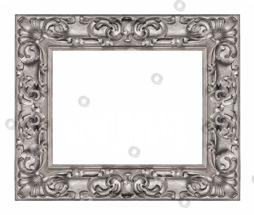 Скачать Серебряная рамка для картин, зеркал или фотографий на белом фоне. Элемент дизайна с контуром вырезки фотосток Ozero