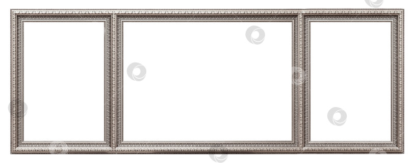 Скачать Тройная серебряная рамка (триптих) для картин, зеркал или фотографий, выделенных на белом фоне фотосток Ozero