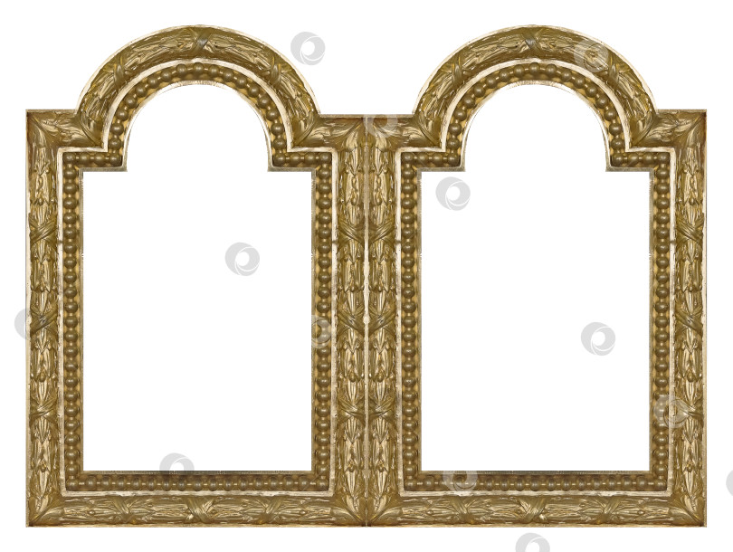 Скачать Двойная золотая рамка (диптих) для картин, зеркал или фотографий, выделенных на белом фоне. Элемент дизайна с контуром вырезки фотосток Ozero