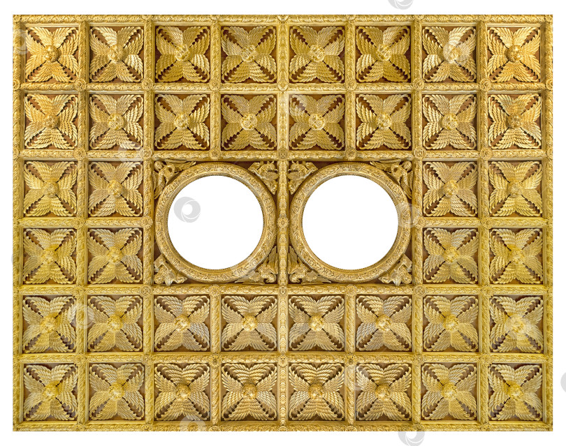 Скачать Двойная золотая рамка (диптих) для картин, зеркал или фотографий, выделенных на белом фоне. Элемент дизайна с контуром вырезки фотосток Ozero